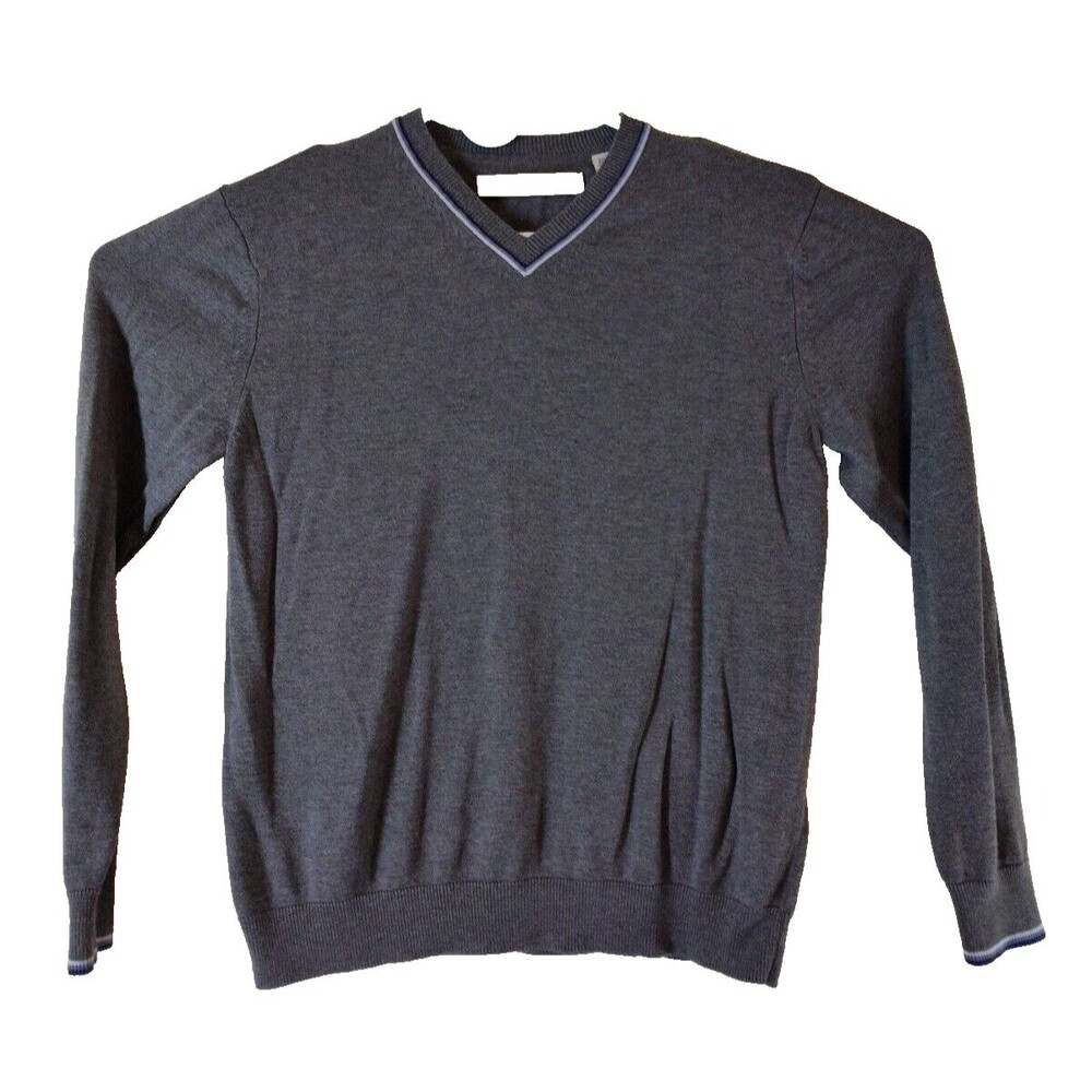 Perry Ellis Men's Sweater M Dark Gray V-Neck Long Sleeve Preppy Academia